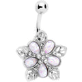 White Faux Opal Filigree Holiday Flower Belly Ring