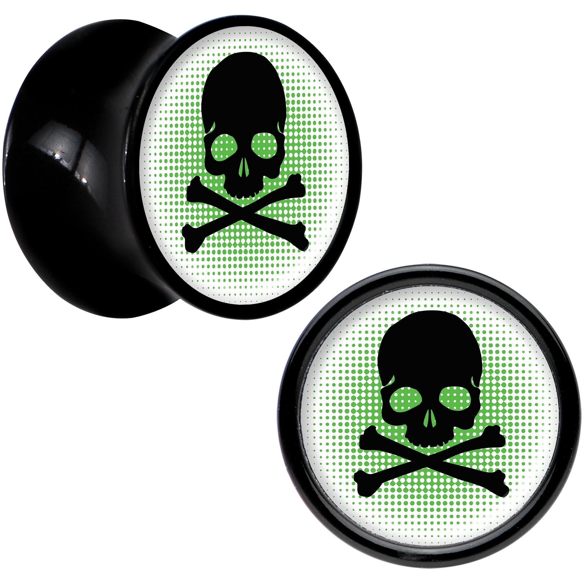 Black Acrylic Green Black Skull Saddle Plug Set 00G
