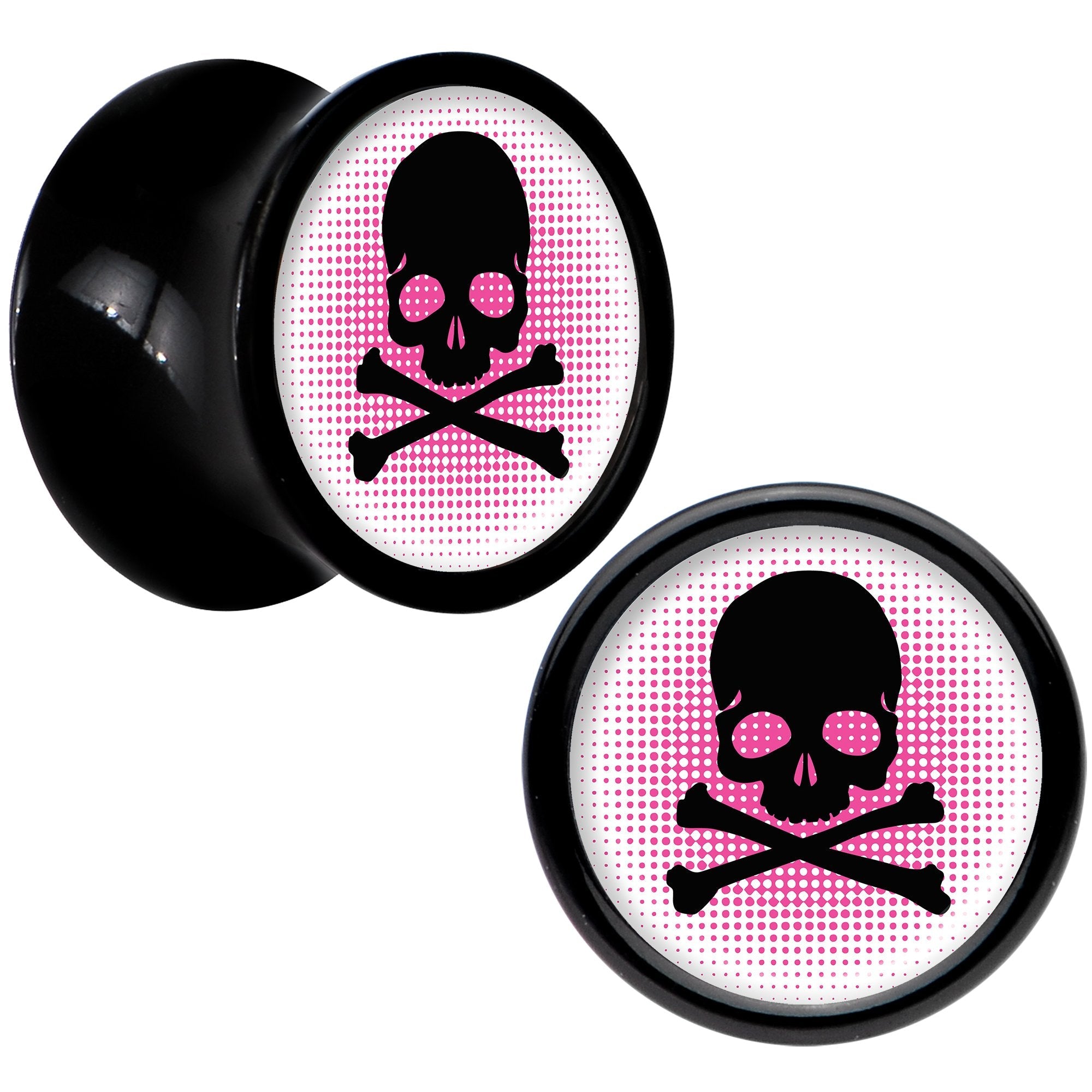 Black Acrylic Pink Black Skull Saddle Plug Set 0G