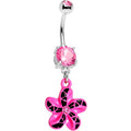 Pink Gem Pink Black Swirl Pinwheel Dangle Belly Ring