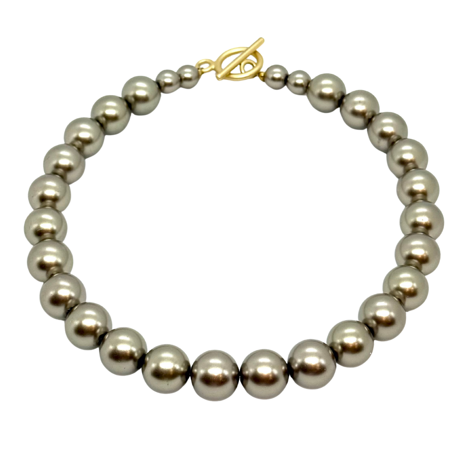 Taupe Bubble Pearl Necklace With Matte Gold Toggle