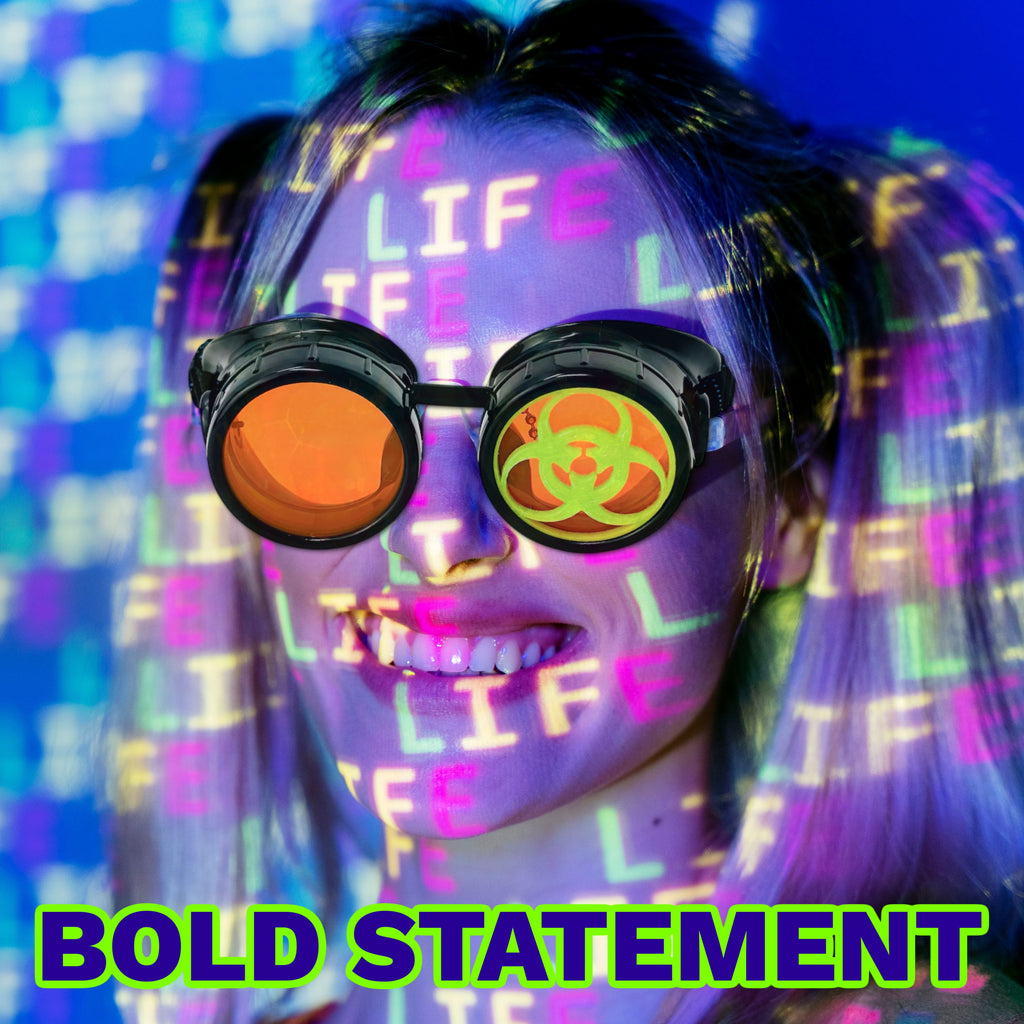 Mad Scientist Biohazard Goggles – cosplay Eyewear - neon pink, green, orange lenses