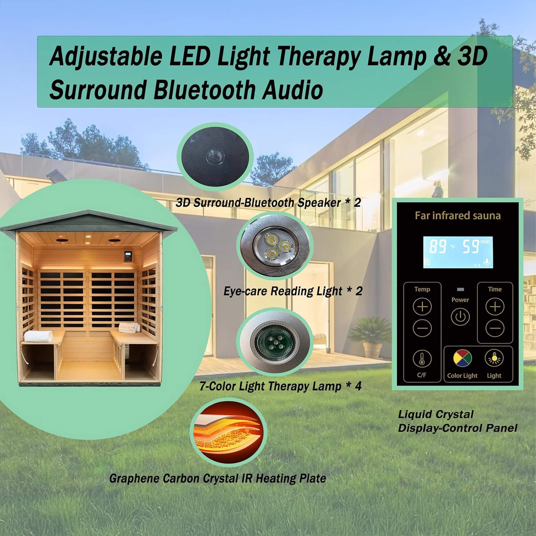 Thermora Eterna 4-Person Full-Spectrum Low EMF Carbonized Composite Infrared Sauna Room With Bluetooth Speakers (SAK70182)
