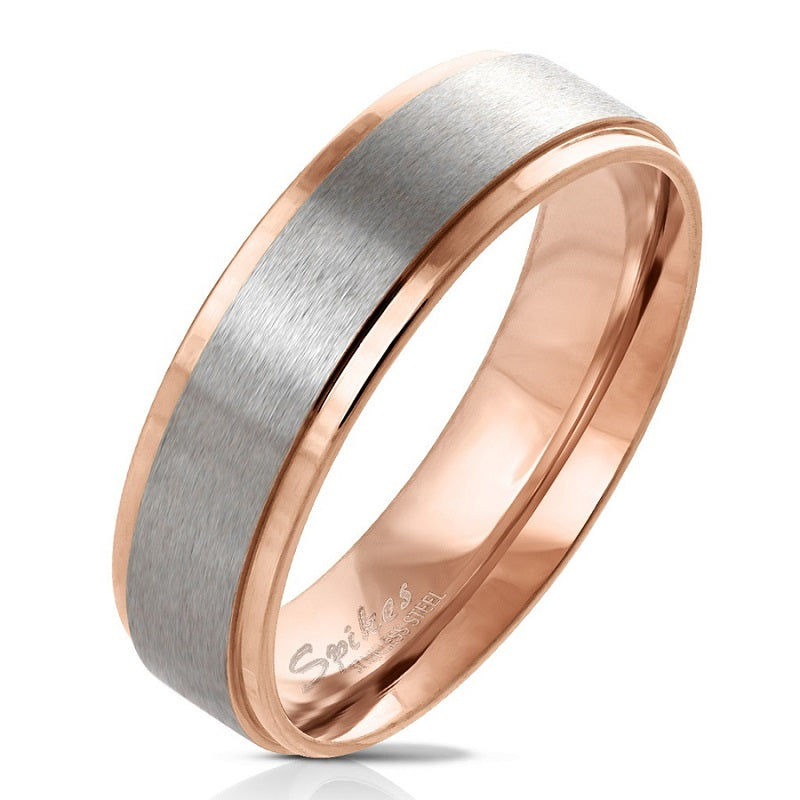 Personalized Women's Promise Ring - 14k Rose Gold Brushed Stainless Steel