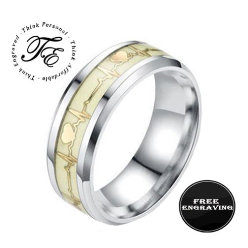 Personalized Men's Heart Beat Wedding Ring - Glowing Heartbeat