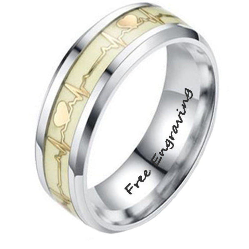 Personalized Men's Heart Beat Wedding Ring - Glowing Heartbeat