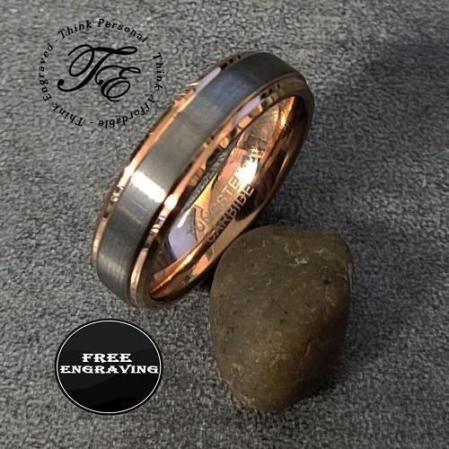 Personalized Men's Tungsten Promise Ring Band - Brushed 14k Rose Gold