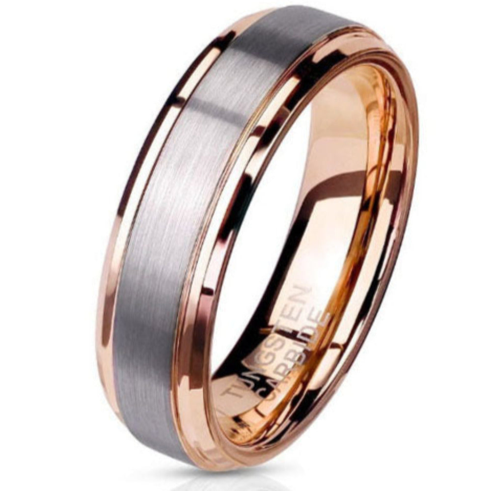 Personalized Men's Tungsten Promise Ring Band - Brushed 14k Rose Gold