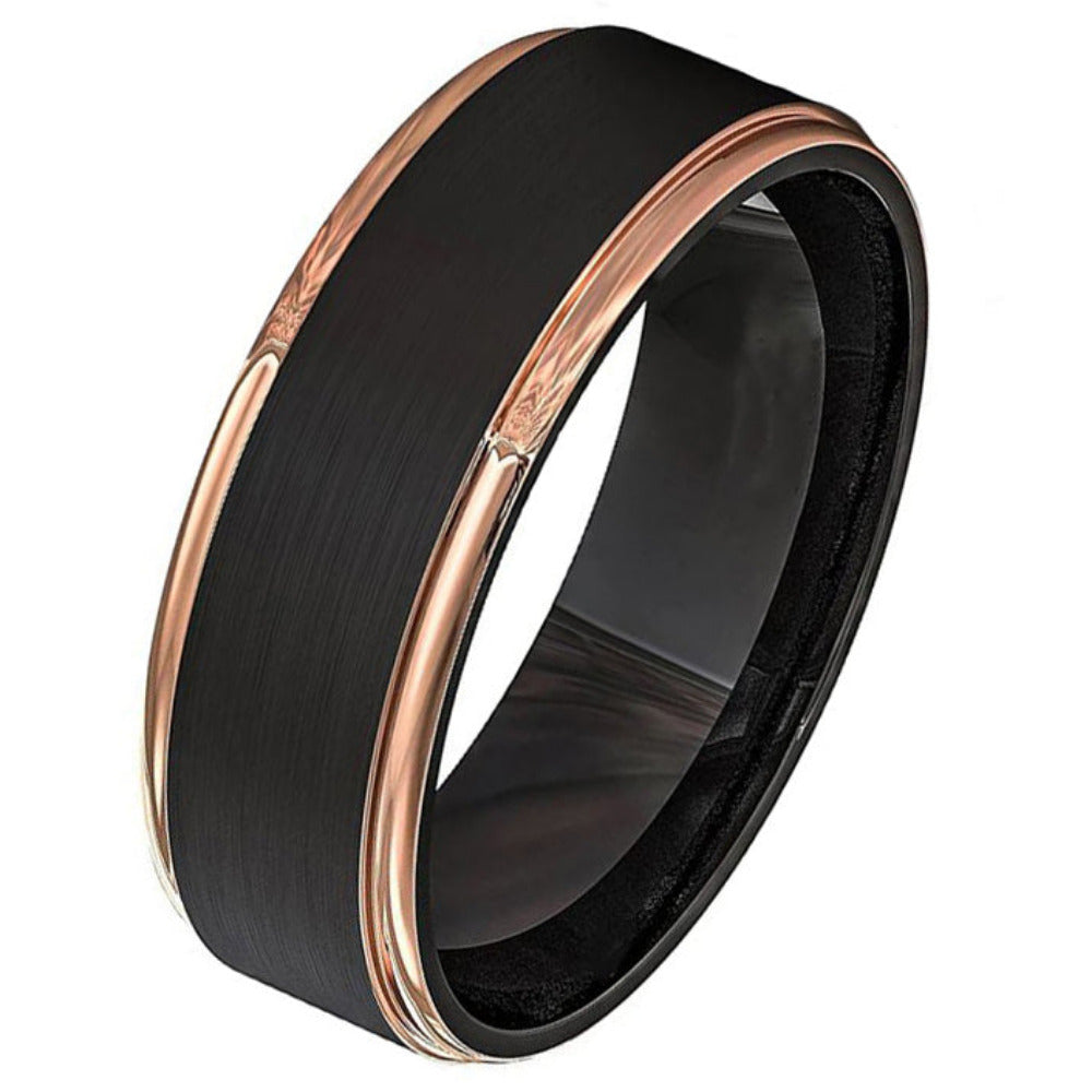 Men's Personalized Black and Rose Gold Promise Ring Rose Gold Edges