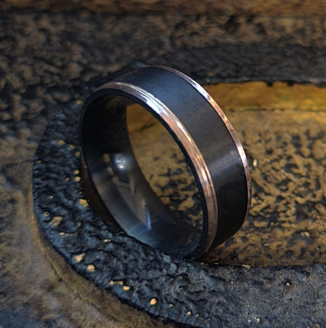 Men's Personalized Black and Rose Gold Promise Ring Rose Gold Edges