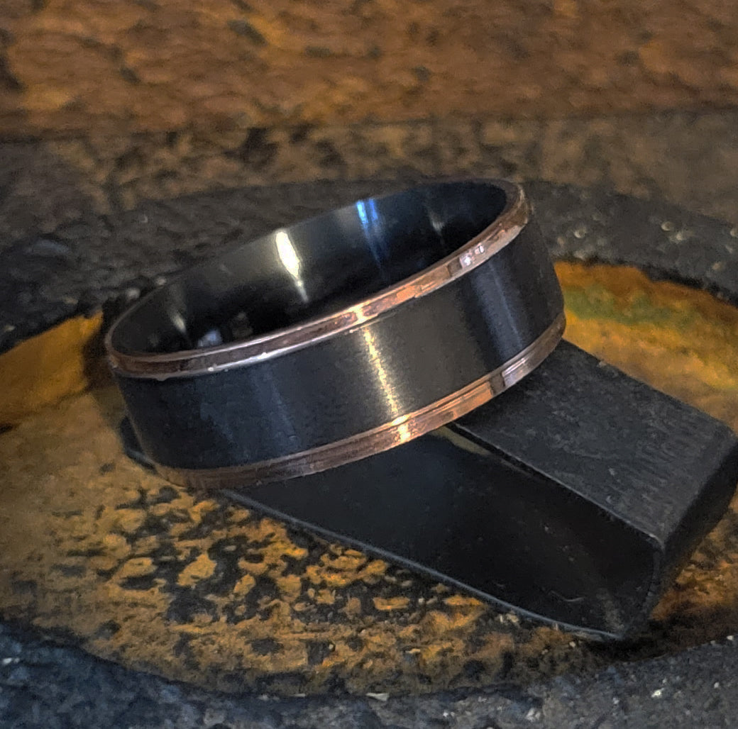Men's Personalized Black and Rose Gold Promise Ring Rose Gold Edges