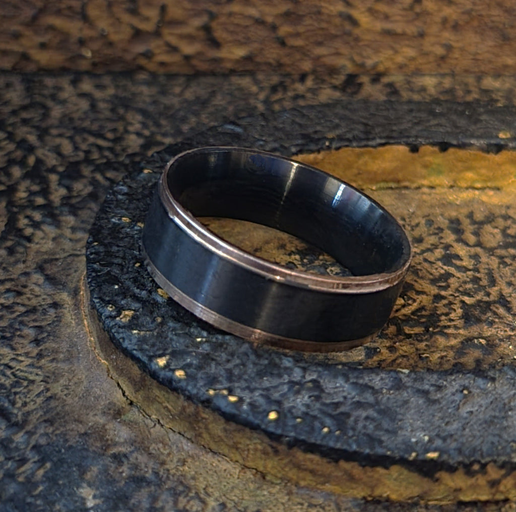 Men's Personalized Black and Rose Gold Promise Ring Rose Gold Edges