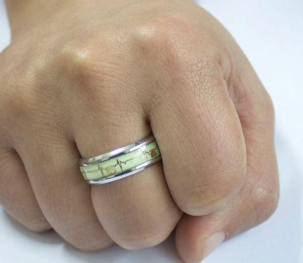 Personalized Men's Heart Beat Wedding Ring - Glowing Heartbeat