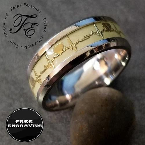 Personalized Men's Heart Beat Wedding Ring - Glowing Heartbeat