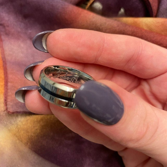 Personalized Men's Thin Blue Line Promise Ring - Engraved Handwriting Ring For Guys