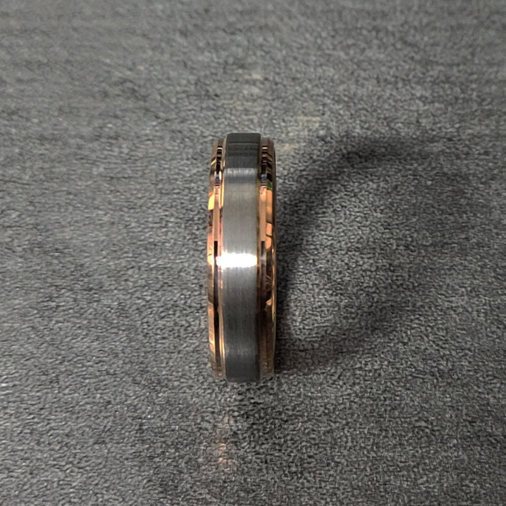 Personalized Men's Tungsten Promise Ring Band - Brushed 14k Rose Gold
