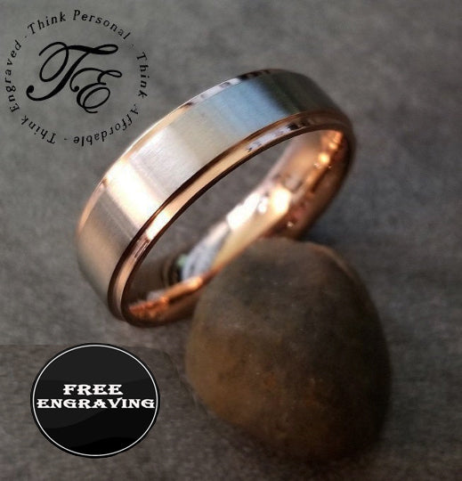 Personalized Women's Promise Ring - 14k Rose Gold Brushed Stainless Steel