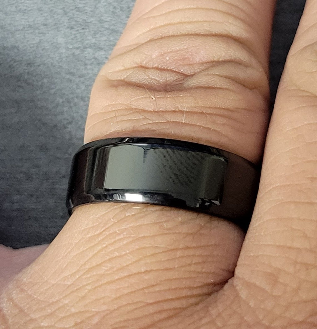 Personalized Women's Promise Ring - Black Beveled Flat Band Stainless Steel