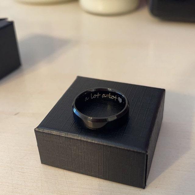 Personalized Women's Promise Ring - Black Beveled Flat Band Stainless Steel