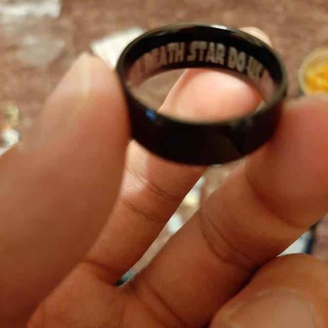 Personalized Women's Promise Ring - Black Beveled Flat Band Stainless Steel