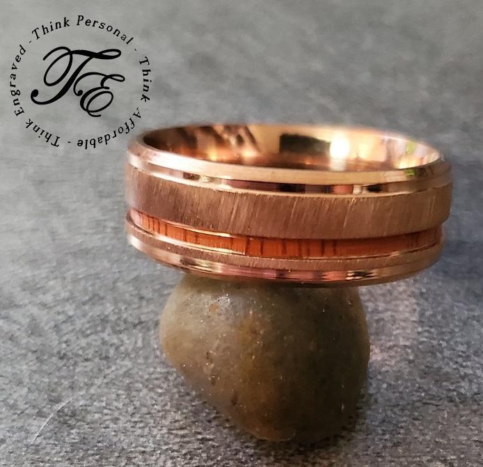 Personalized Men's Rose Gold Wedding Ring Koa Wood Inlay