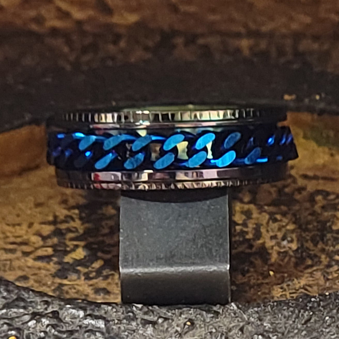 Personalized Men's Wedding Spinner Ring - Black and Blue Spinner Ring