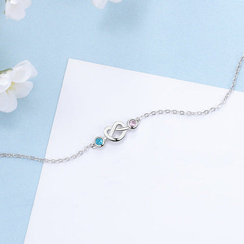 Custom 2 Birthstone Silver Heart Knot Mother's Bracelet - 2 Stone Mom Bracelet