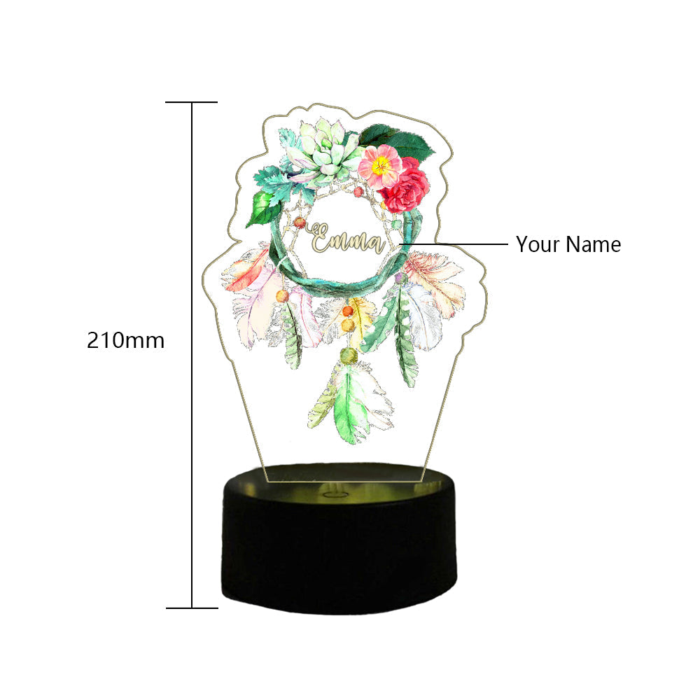 Personalized Flower Dreamcatcher Light With Custom Engraved Name