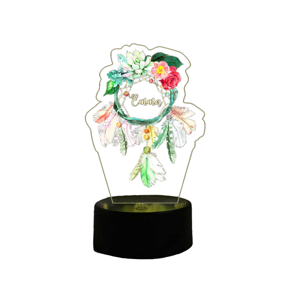 Personalized Flower Dreamcatcher Light With Custom Engraved Name