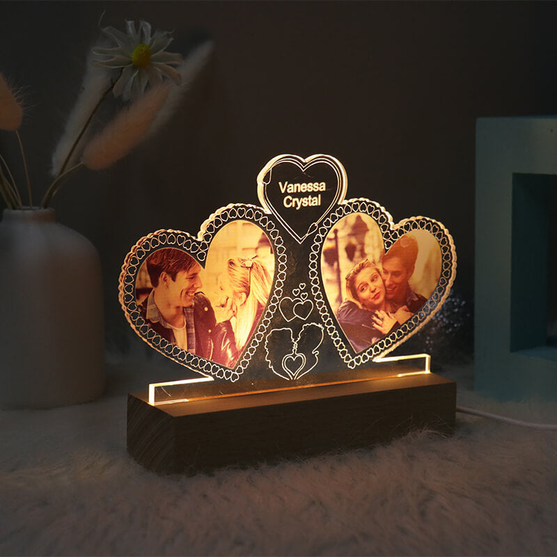Personalized Photo Collage and Names Dual Hearts - Couples Gift