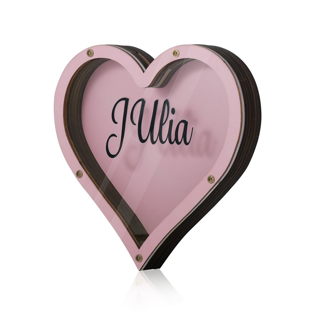 Personalized Handmade Wood Pink Heart Piggy Bank - Name Piggy Bank