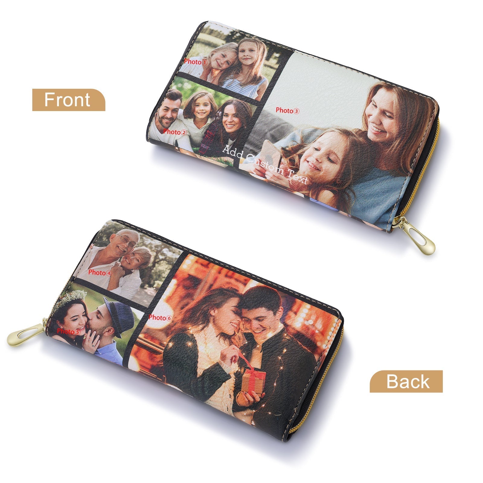 Personalized Photo Collage Wallet 6 Photo Zipper Wallet Personalized Text