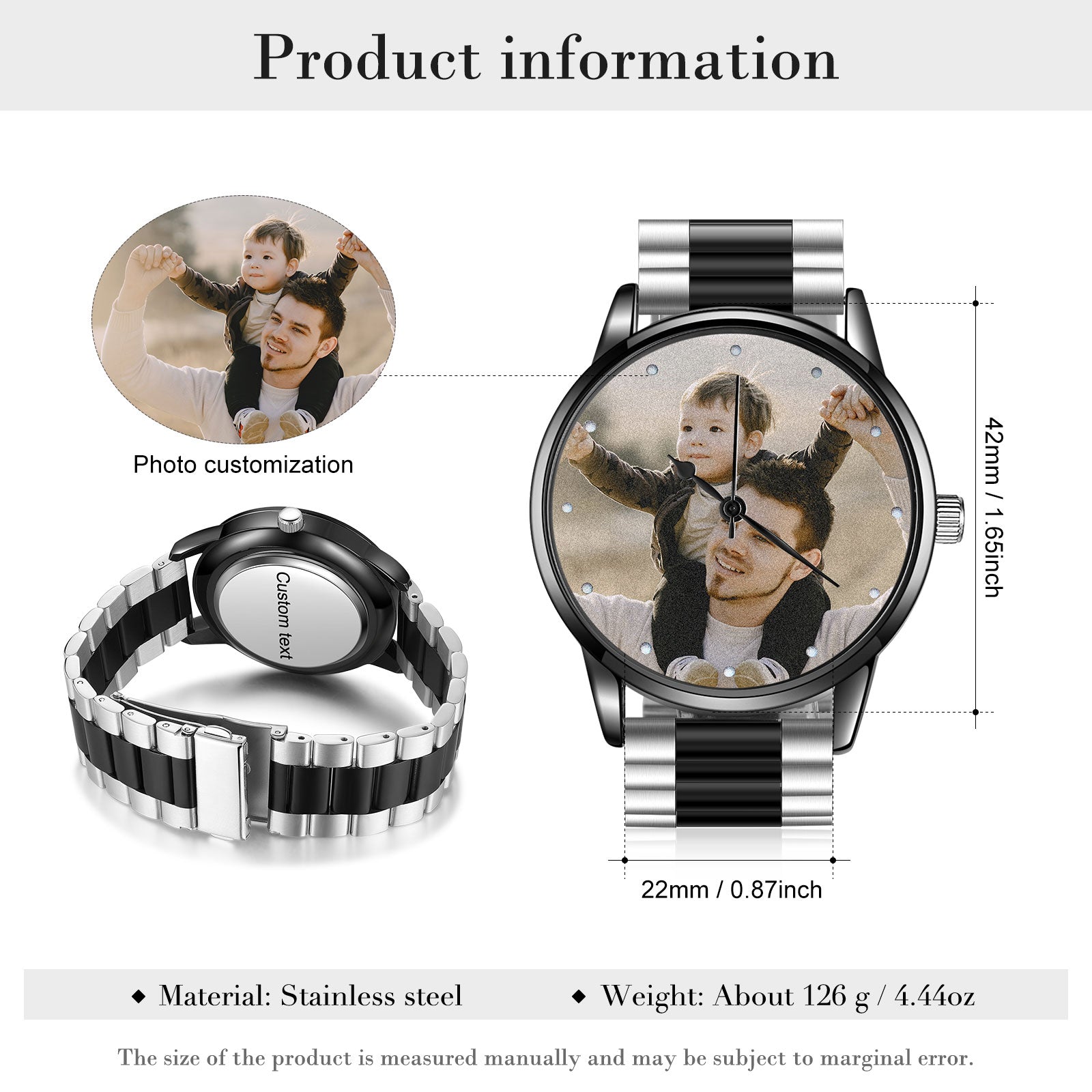 Personalized Men's Custom Photo Watch With Engraving Father's Day Boyfriend