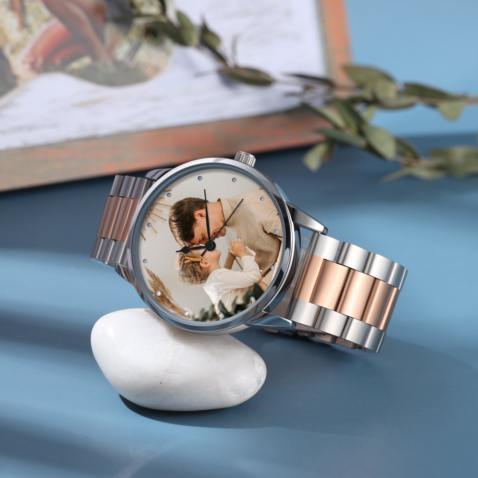 Personalized Men's Photo Watch With Engraving Silver Rose Gold Father's Day