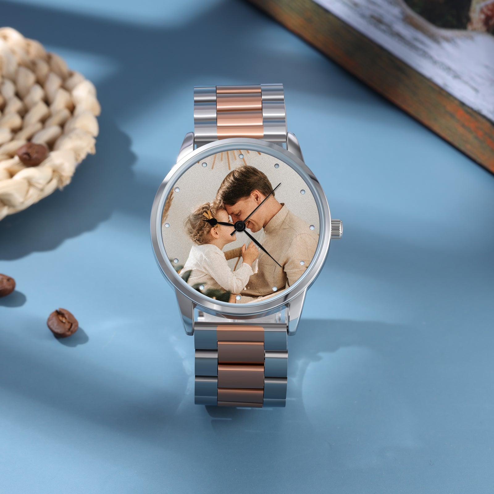 Personalized Men's Photo Watch With Engraving Silver Rose Gold Father's Day