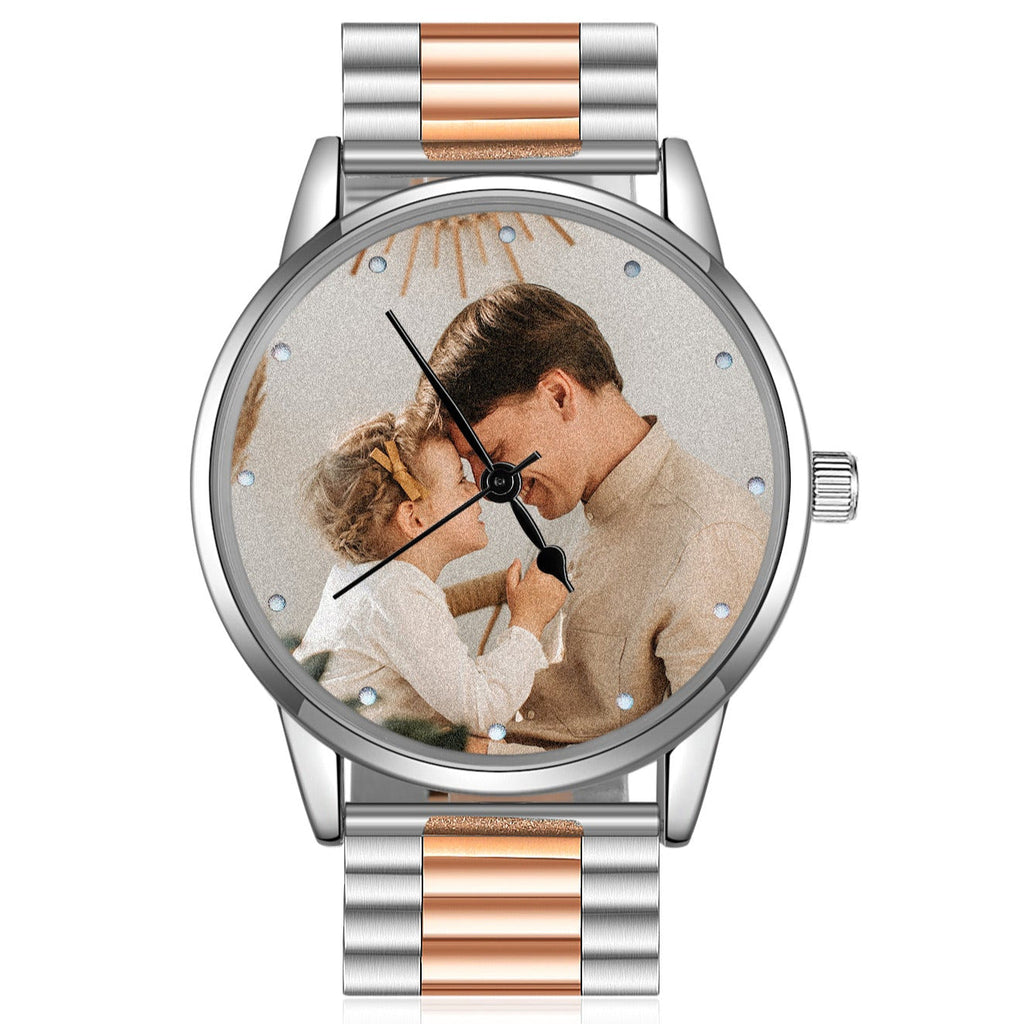 Personalized Men's Photo Watch With Engraving Silver Rose Gold Father's Day