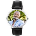 Personalized Photo and Custom Message Watch Black Leather Band