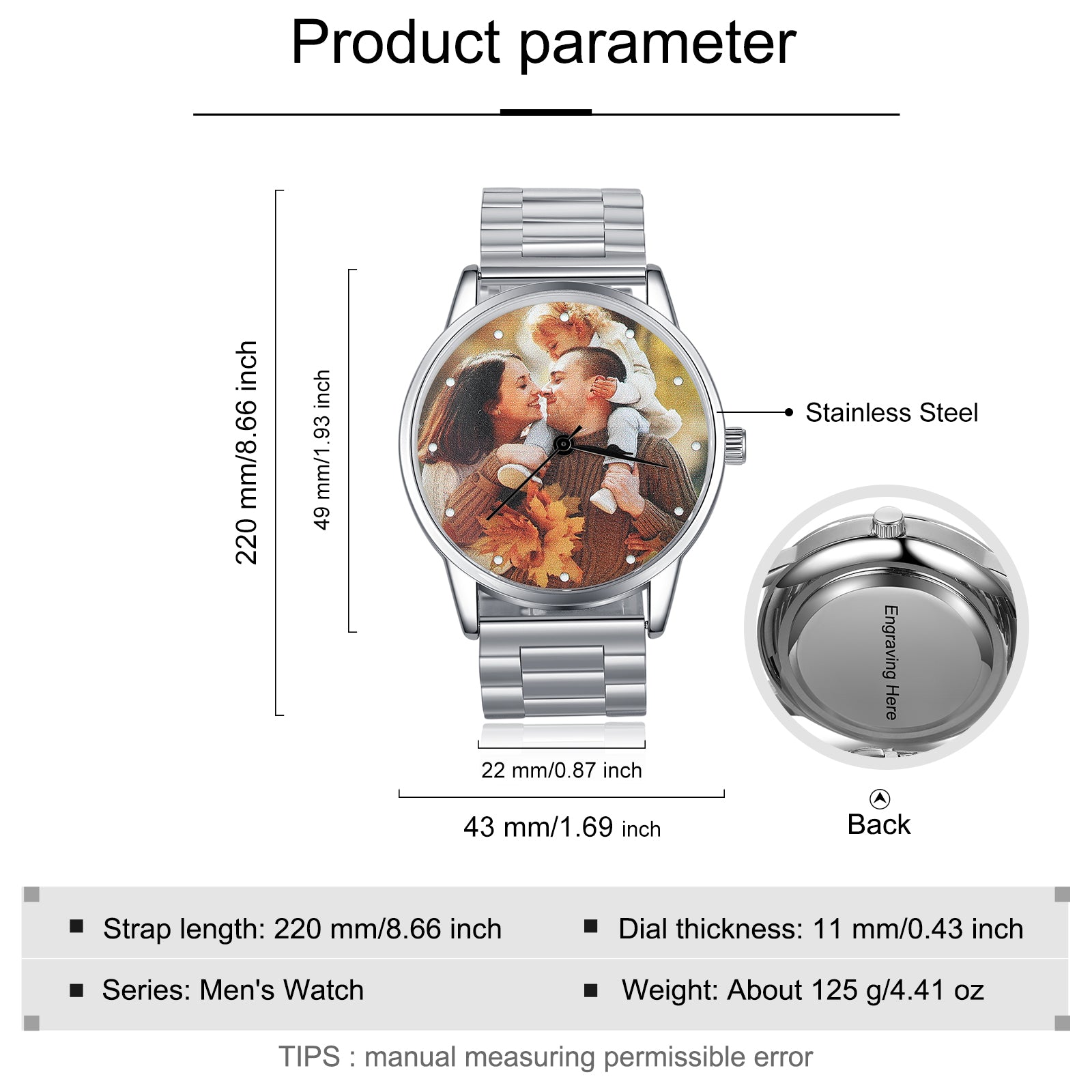 Personalized Silver Photo Watch With Custom Engraved Message