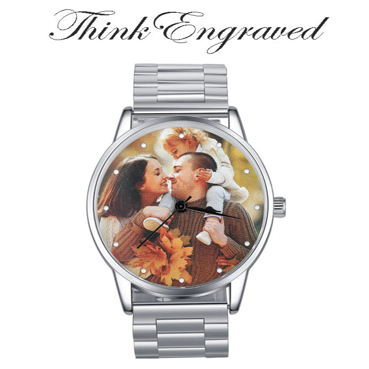 Personalized Silver Photo Watch With Custom Engraved Message