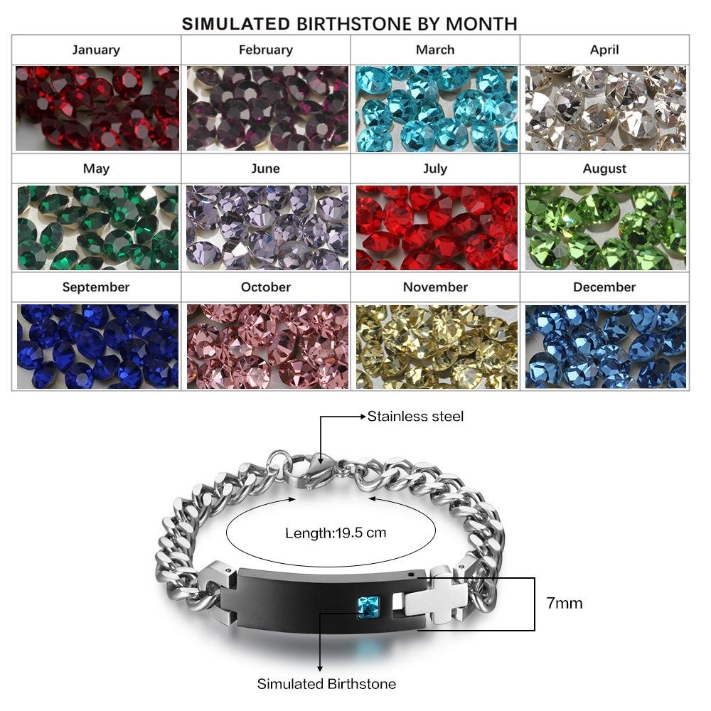 Men's or Women's Custom Engraved Name Bracelet 1 Birthstone Engraved Bracelet