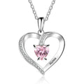Custom Heart Cut Stone and Engraved Name Heart Pendant Necklace .925 Silver