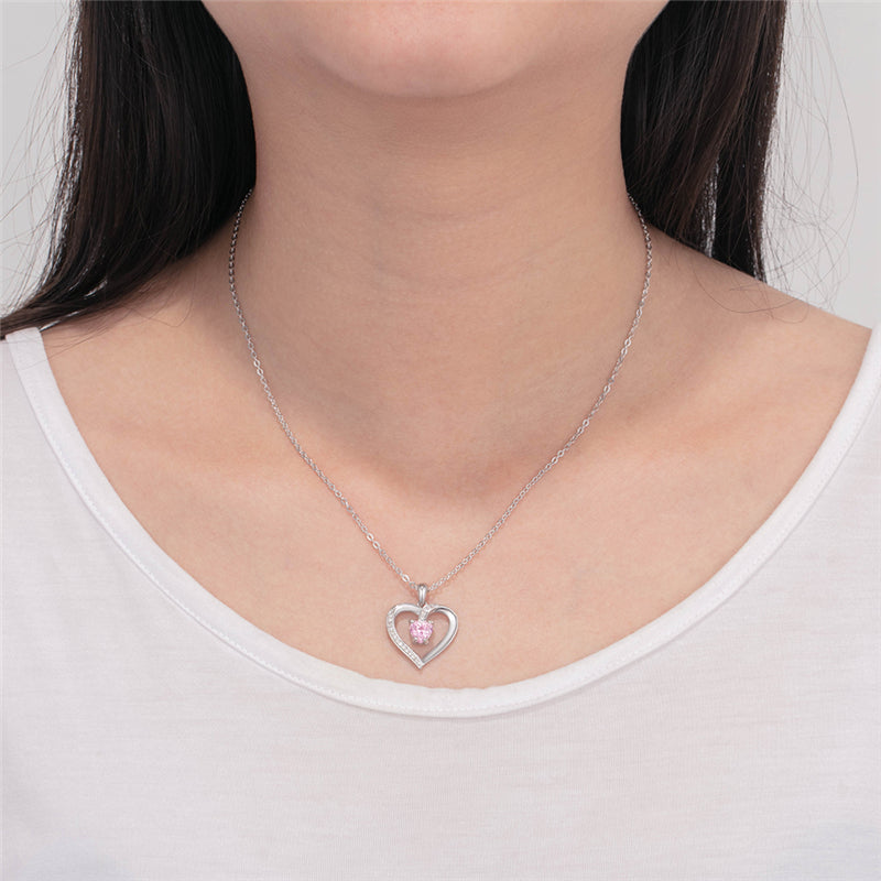 Custom Heart Cut Stone and Engraved Name Heart Pendant Necklace .925 Silver