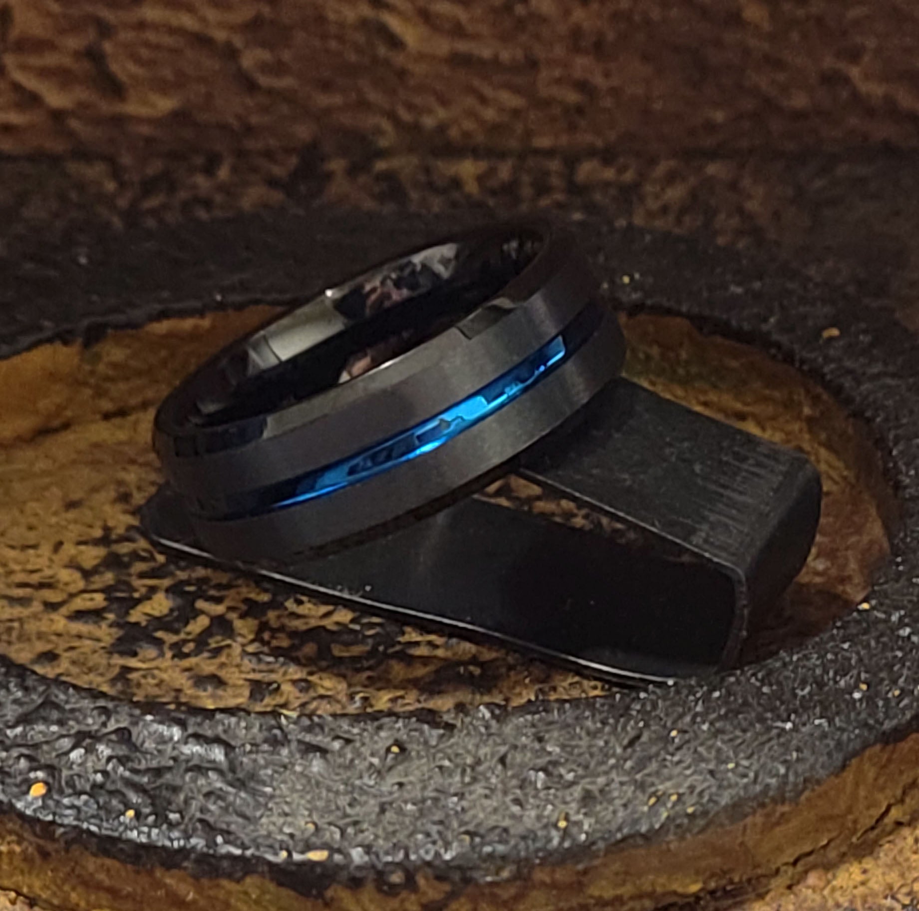 Personalized Men's Blue Line Tungsten Promise Ring - Handwriting Ring