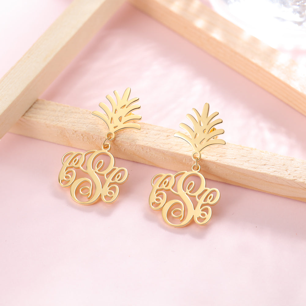 Personalized Monogram Pineapple Name Earrings - Gold, Silver, Rose Gold