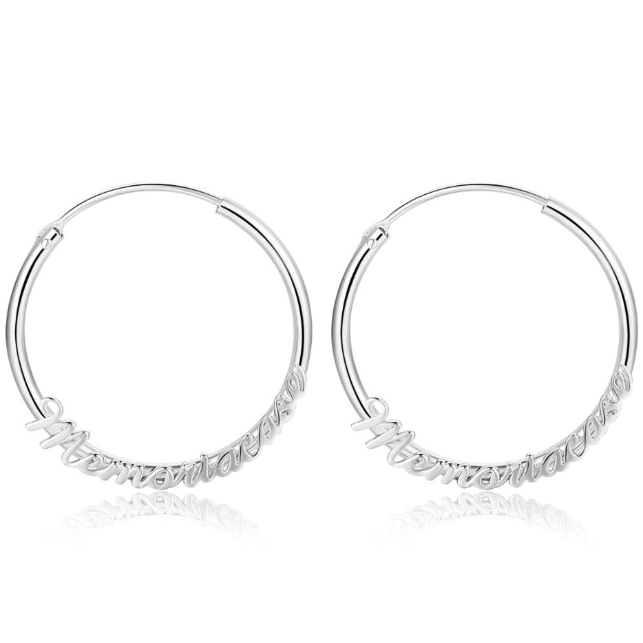 Personalized Cursive Script Name Hoop Earrings - Gold, Silver, Rose Gold