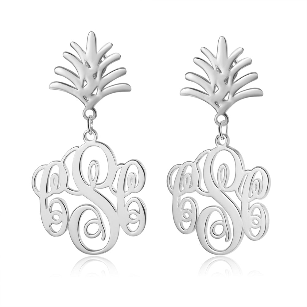 Personalized Monogram Pineapple Name Earrings - Gold, Silver, Rose Gold