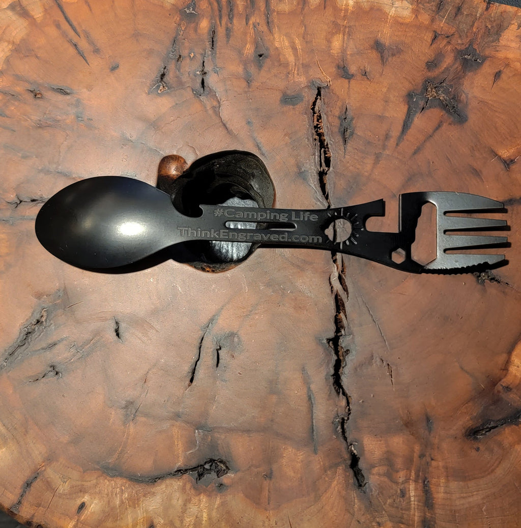 Personalized 12 IN 1 Camping Spoon, Fork Multi Tool With a Wrench Knife and more