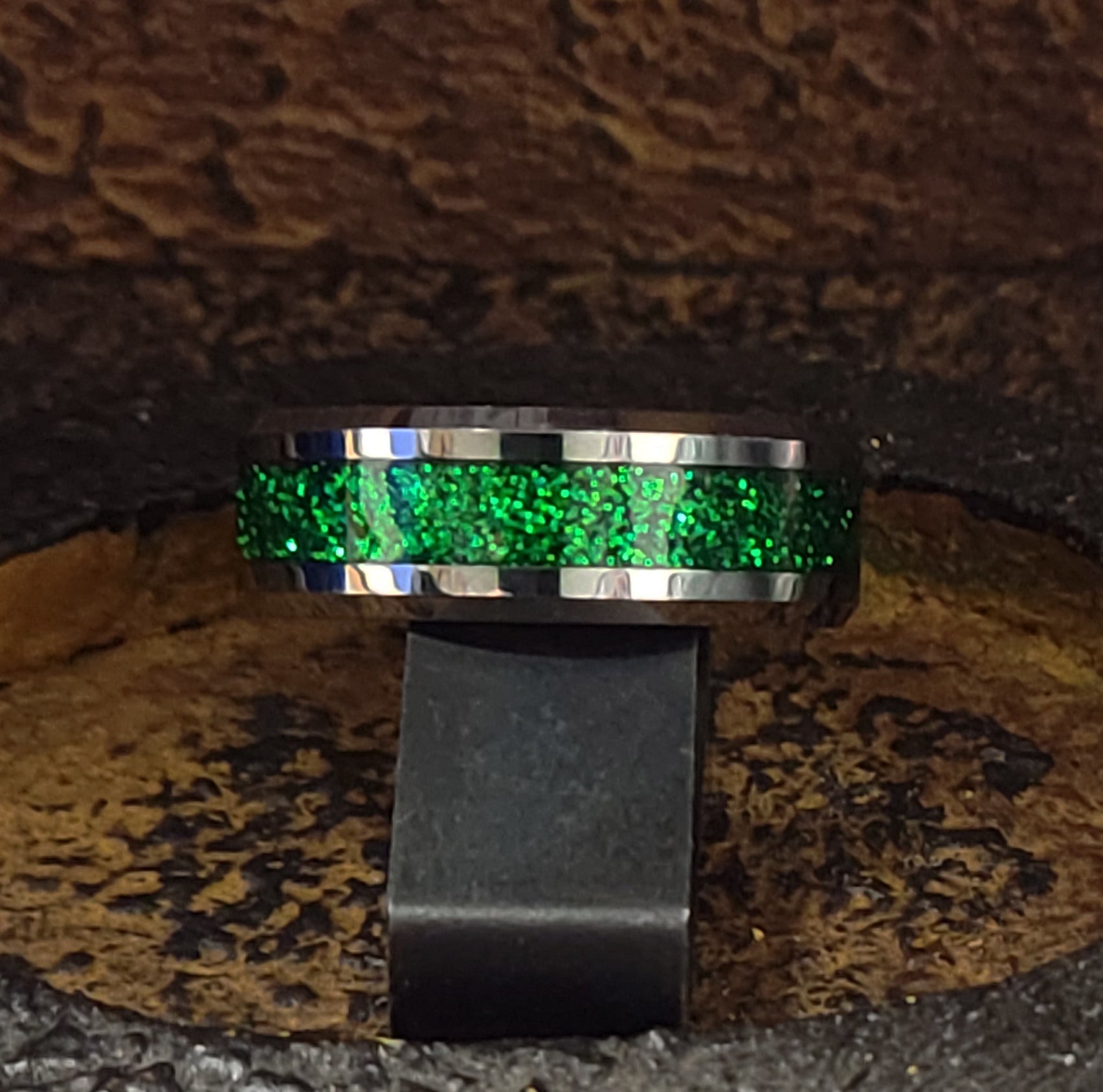 Personalized Men's Green Emerald Galaxy Tungsten Wedding Ring Band