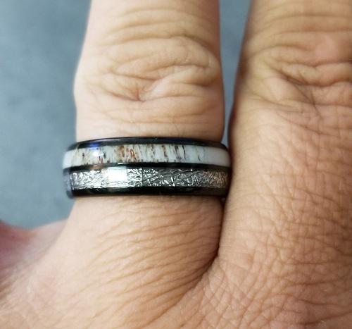 Personalized Men's Meteor and Antler Black Tungsten Promise Ring - Handwriting Ring