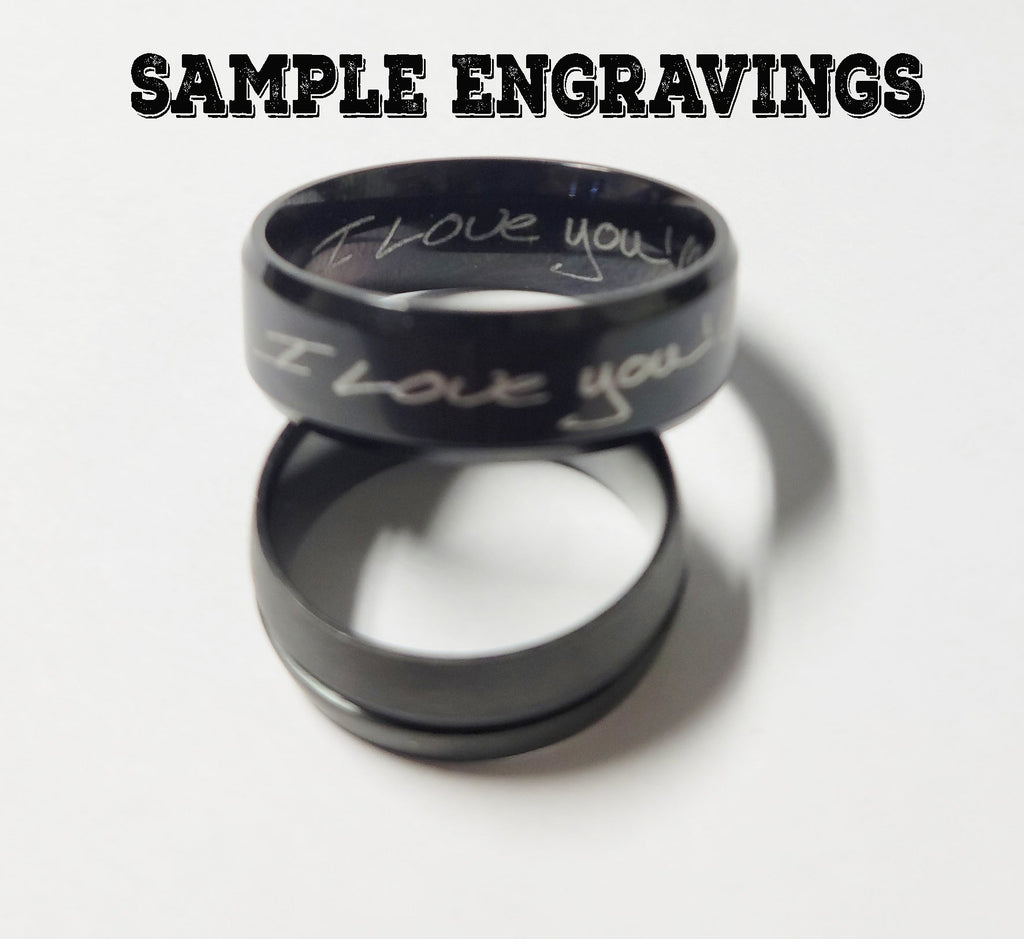 Personalized Men's Meteor and Antler Black Tungsten Promise Ring - Handwriting Ring
